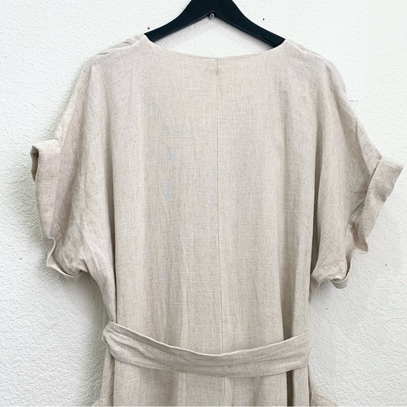 H&M Beige Linen Blend V Neck Button Front Jumpsuit Romper Size XL - Picture 7 of 16